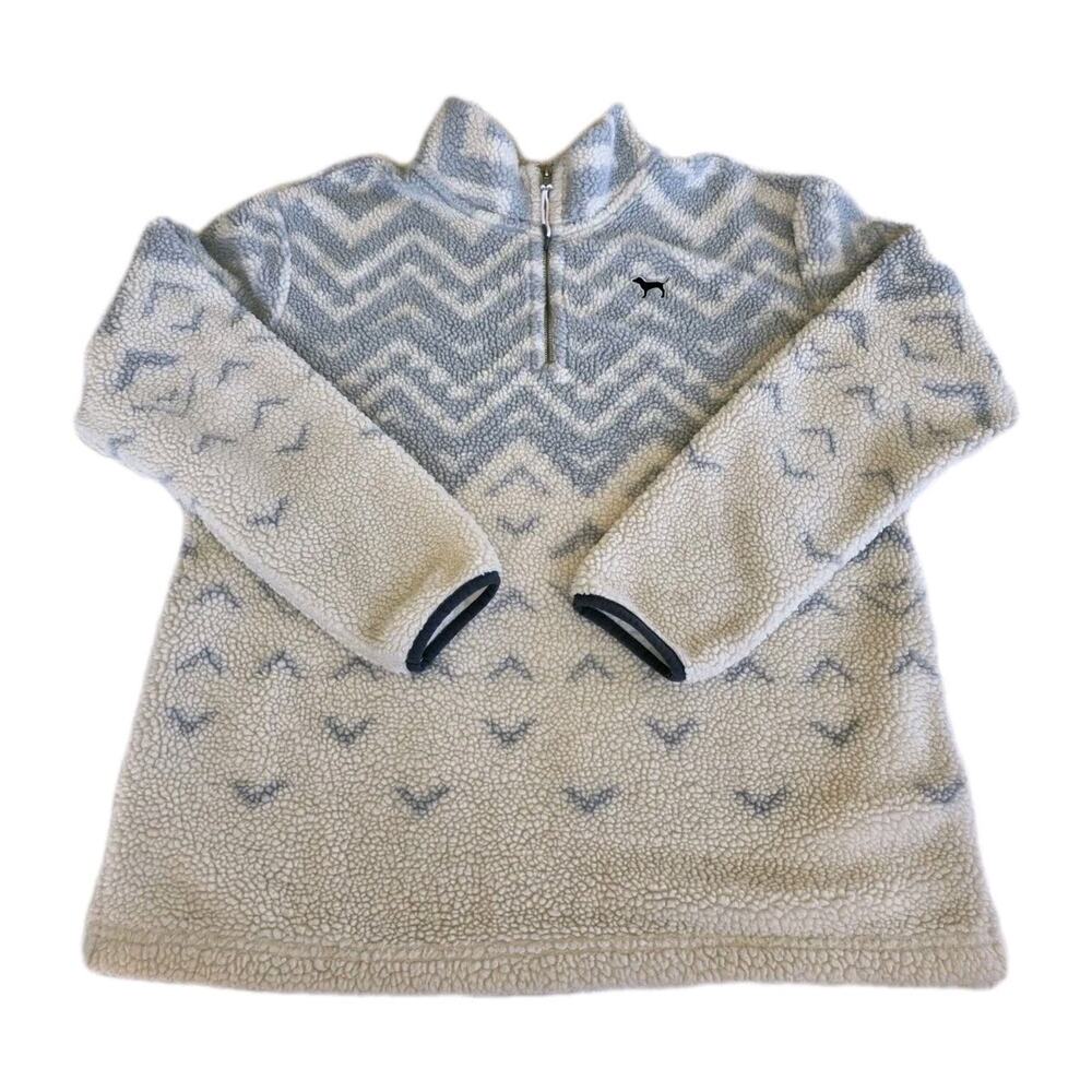Victoria's Secret PINK Women's Medium Sherpa Quarter Zip Pullover Blue Chevron